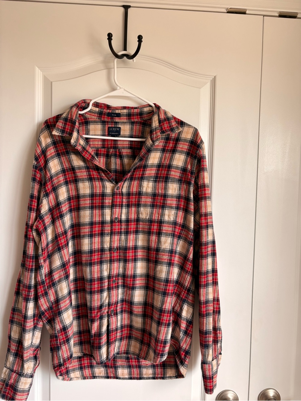 J. Crew Red and Cream Plaid Long-Sleeve Button-Down Shirt